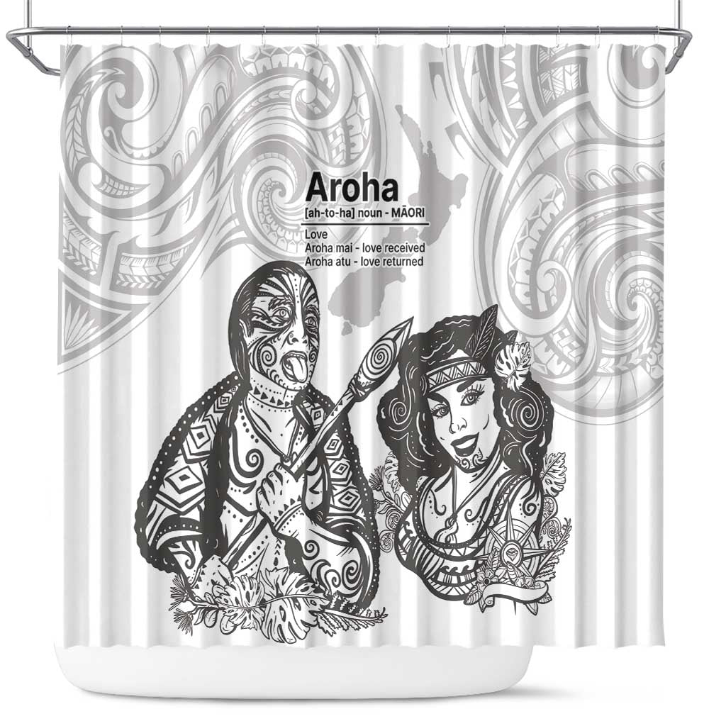 Aroha Maori Language Shower Curtain Te Reo Maori Inspired Art LT9 white - Polynesian Pride