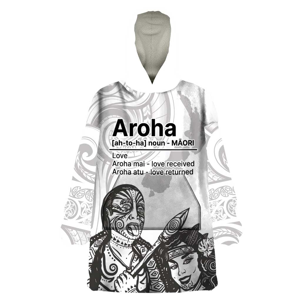 Aroha Maori Language Wearable Blanket Hoodie Te Reo Maori Inspired Art LT9 One Size white - Polynesian Pride
