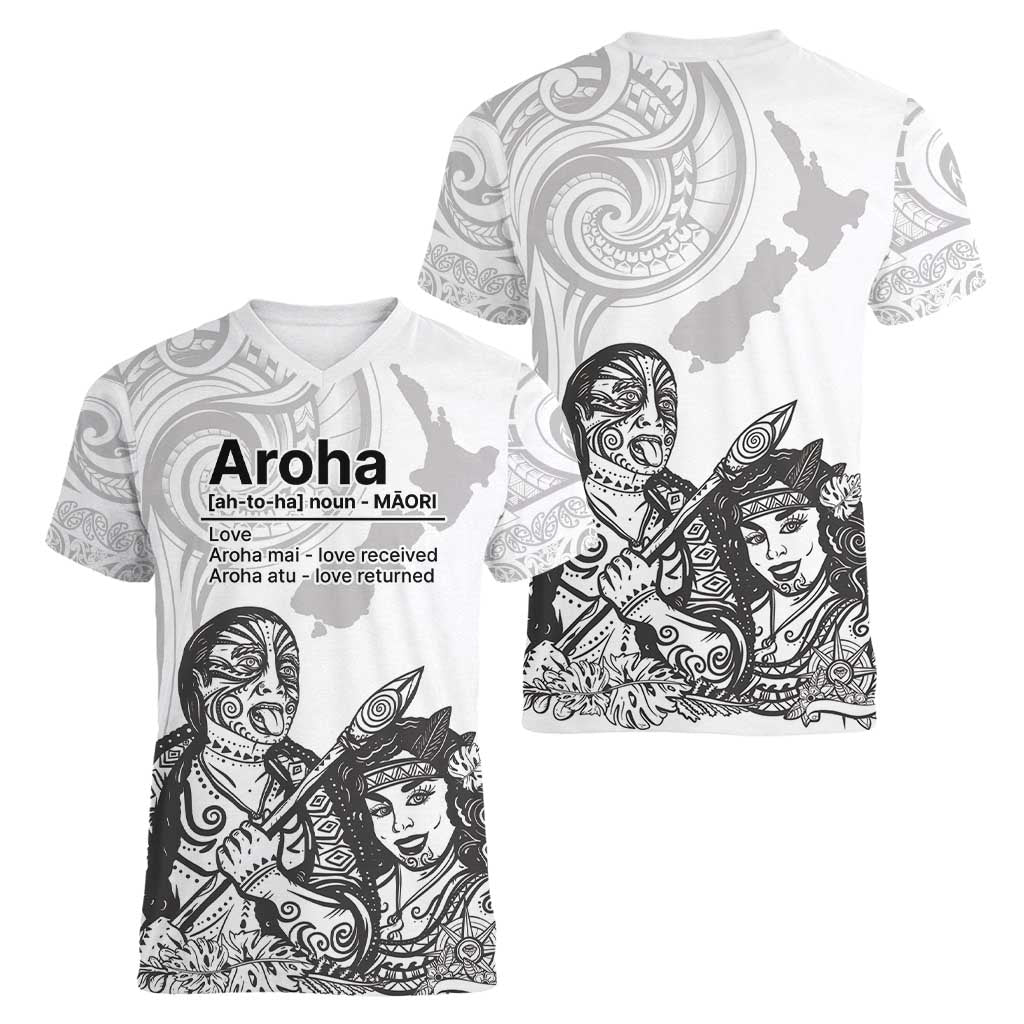 Aroha Maori Language Women V-Neck T-Shirt Te Reo Maori Inspired Art