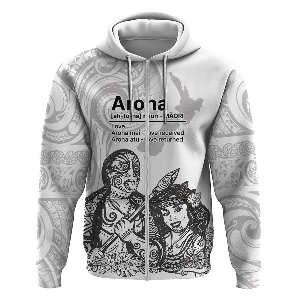 Aroha Maori Language Zip Hoodie Te Reo Maori Inspired Art LT9 Zip Hoodie white - Polynesian Pride