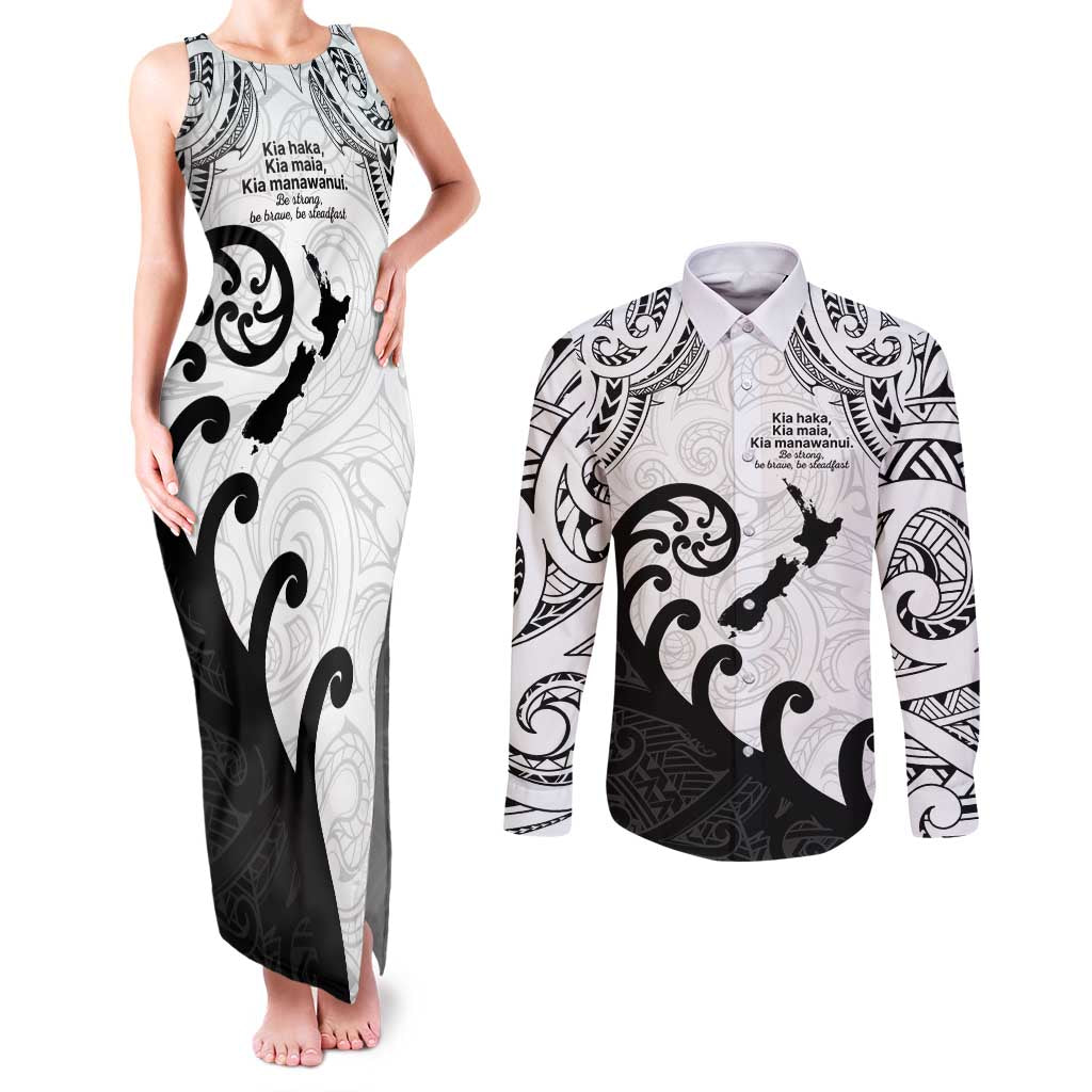 Kia Haka Maori language Couples Matching Tank Maxi Dress and Long Sleeve Button Shirt Te Reo Maori Inspired Art