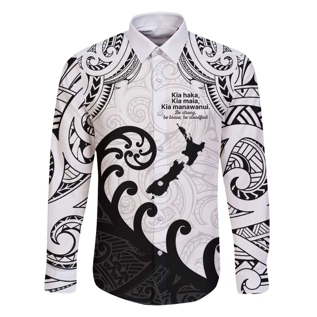 Kia Haka Maori language Family Matching Long Sleeve Bodycon Dress and Hawaiian Shirt Te Reo Maori Inspired Art LT9 Dad's Shirt - Long Sleeve white - Polynesian Pride