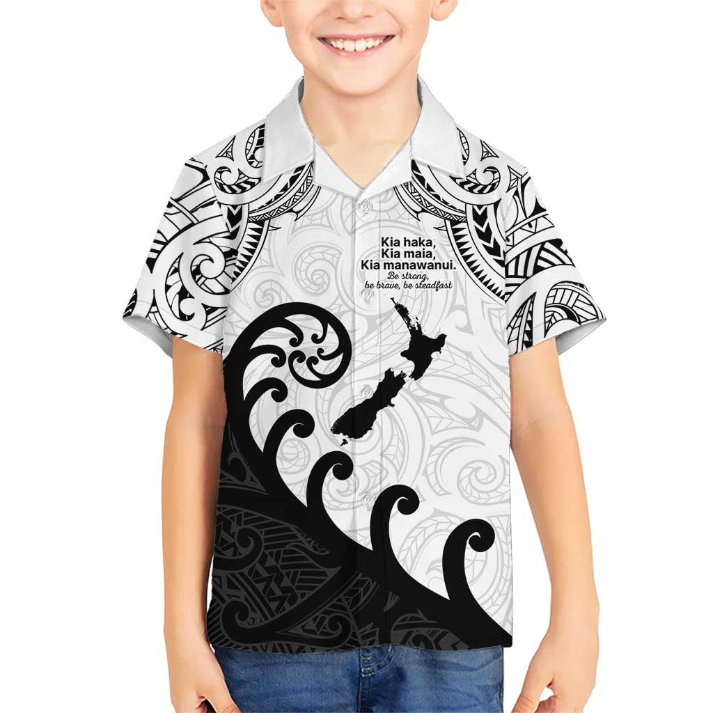 Kia Haka Maori language Kid Hawaiian Shirt Te Reo Maori Inspired Art LT9 Kid white - Polynesian Pride