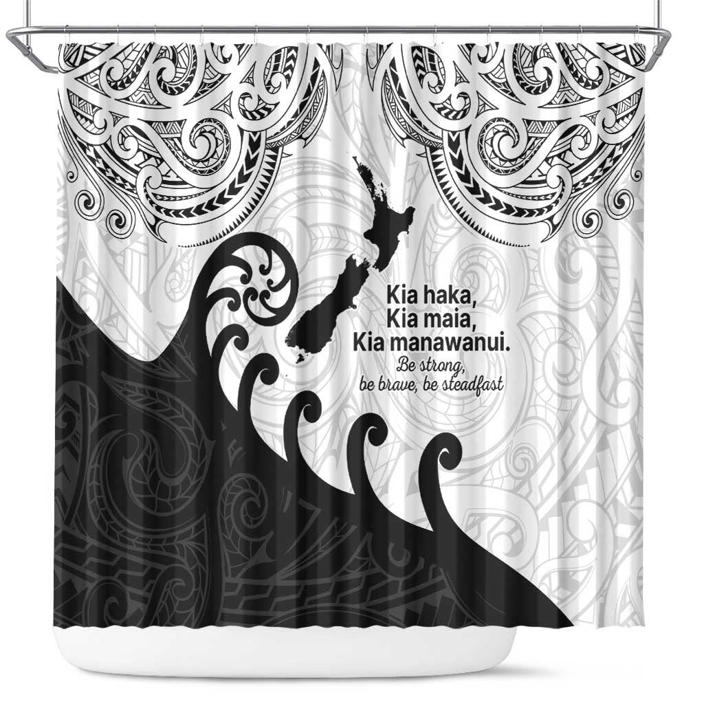 Kia Haka Maori language Shower Curtain Te Reo Maori Inspired Art LT9 white - Polynesian Pride