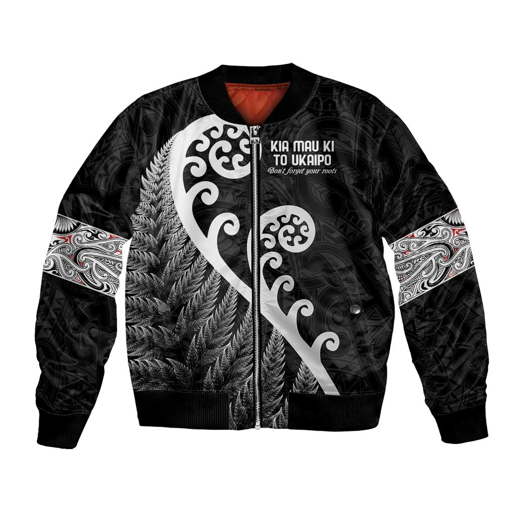 Kia Mau Ki To Ukaipo Bomber Jacket Te Reo Maori Koru Fern Art LT9 Unisex Black - Polynesian Pride