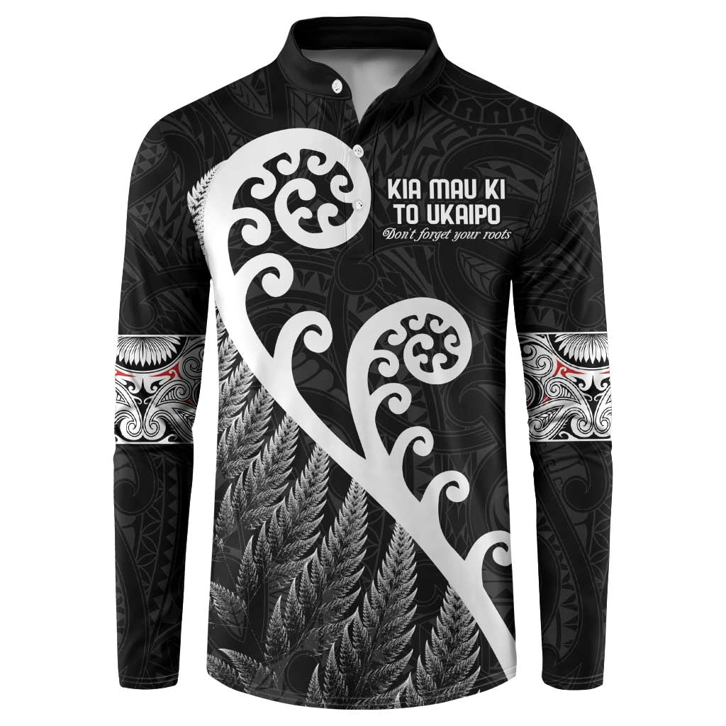 Kia Mau Ki To Ukaipo Button Sweatshirt Te Reo Maori Koru Fern Art LT9 Black - Polynesian Pride