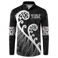 Kia Mau Ki To Ukaipo Button Sweatshirt Te Reo Maori Koru Fern Art LT9 Black - Polynesian Pride