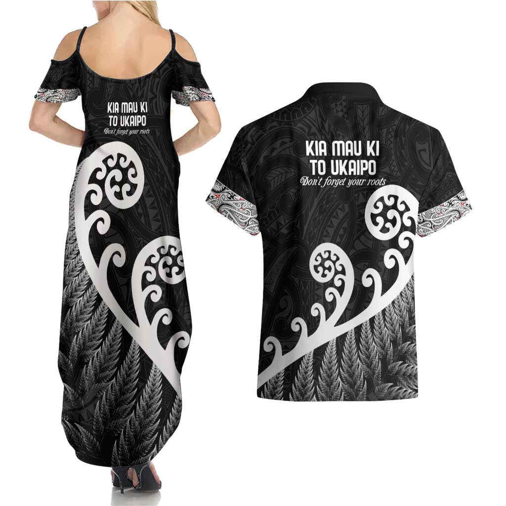 Kia Mau Ki To Ukaipo Couples Matching Summer Maxi Dress and Hawaiian Shirt Te Reo Maori Koru Fern Art