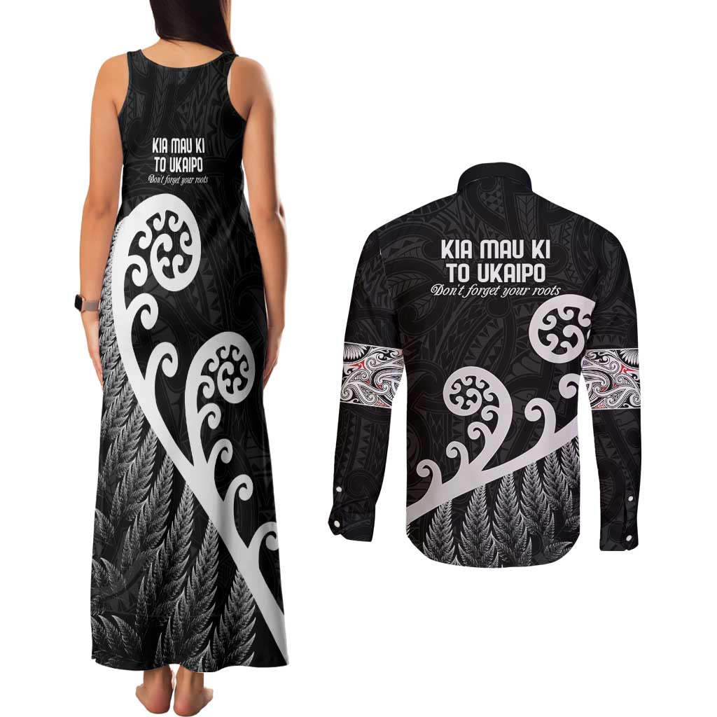 Kia Mau Ki To Ukaipo Couples Matching Tank Maxi Dress and Long Sleeve Button Shirt Te Reo Maori Koru Fern Art