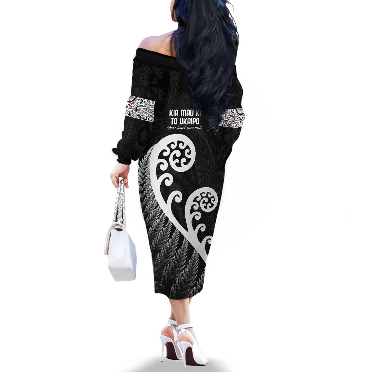Kia Mau Ki To Ukaipo Family Matching Off The Shoulder Long Sleeve Dress and Hawaiian Shirt Te Reo Maori Koru Fern Art LT9 - Polynesian Pride