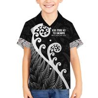Kia Mau Ki To Ukaipo Family Matching Off The Shoulder Long Sleeve Dress and Hawaiian Shirt Te Reo Maori Koru Fern Art LT9 Son's Shirt Black - Polynesian Pride