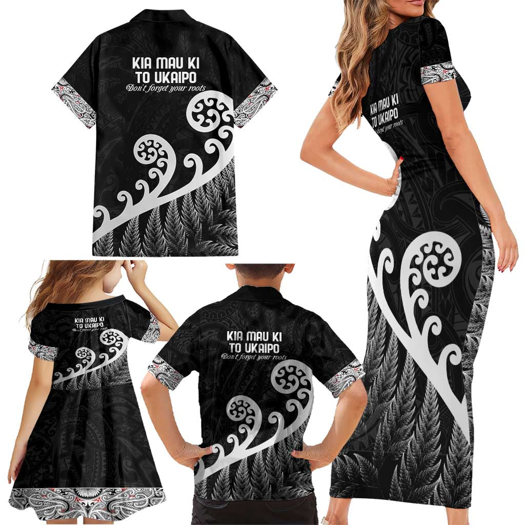 Kia Mau Ki To Ukaipo Family Matching Short Sleeve Bodycon Dress and Hawaiian Shirt Te Reo Maori Koru Fern Art