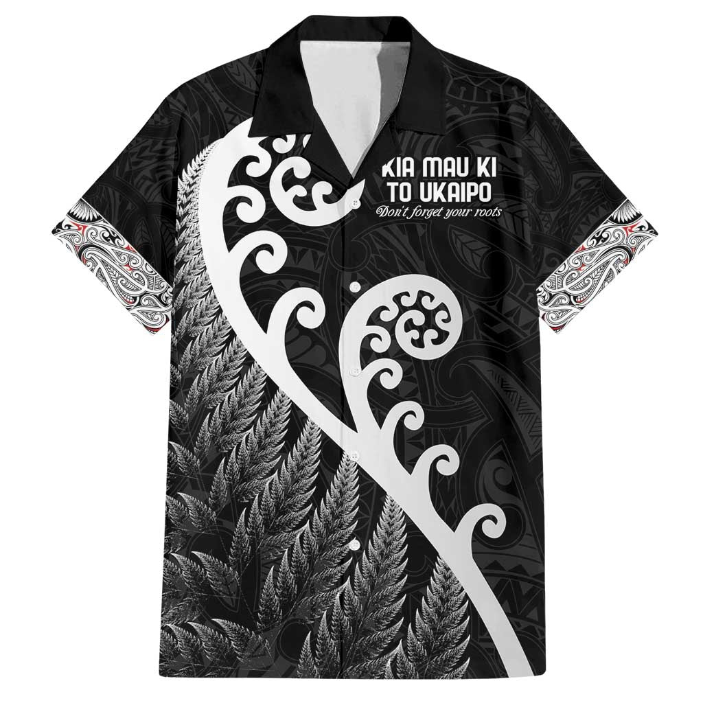 Kia Mau Ki To Ukaipo Family Matching Summer Maxi Dress and Hawaiian Shirt Te Reo Maori Koru Fern Art LT9 Dad's Shirt - Short Sleeve Black - Polynesian Pride