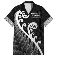 Kia Mau Ki To Ukaipo Family Matching Tank Maxi Dress and Hawaiian Shirt Te Reo Maori Koru Fern Art LT9 Dad's Shirt - Short Sleeve Black - Polynesian Pride