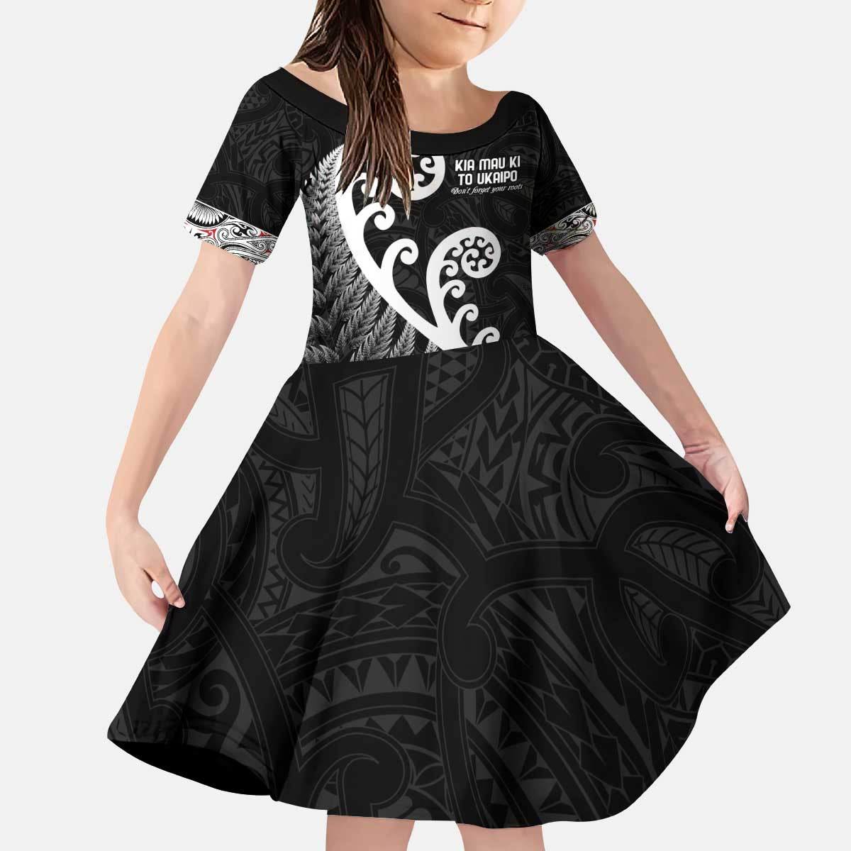Kia Mau Ki To Ukaipo Kid Short Sleeve Dress Te Reo Maori Koru Fern Art