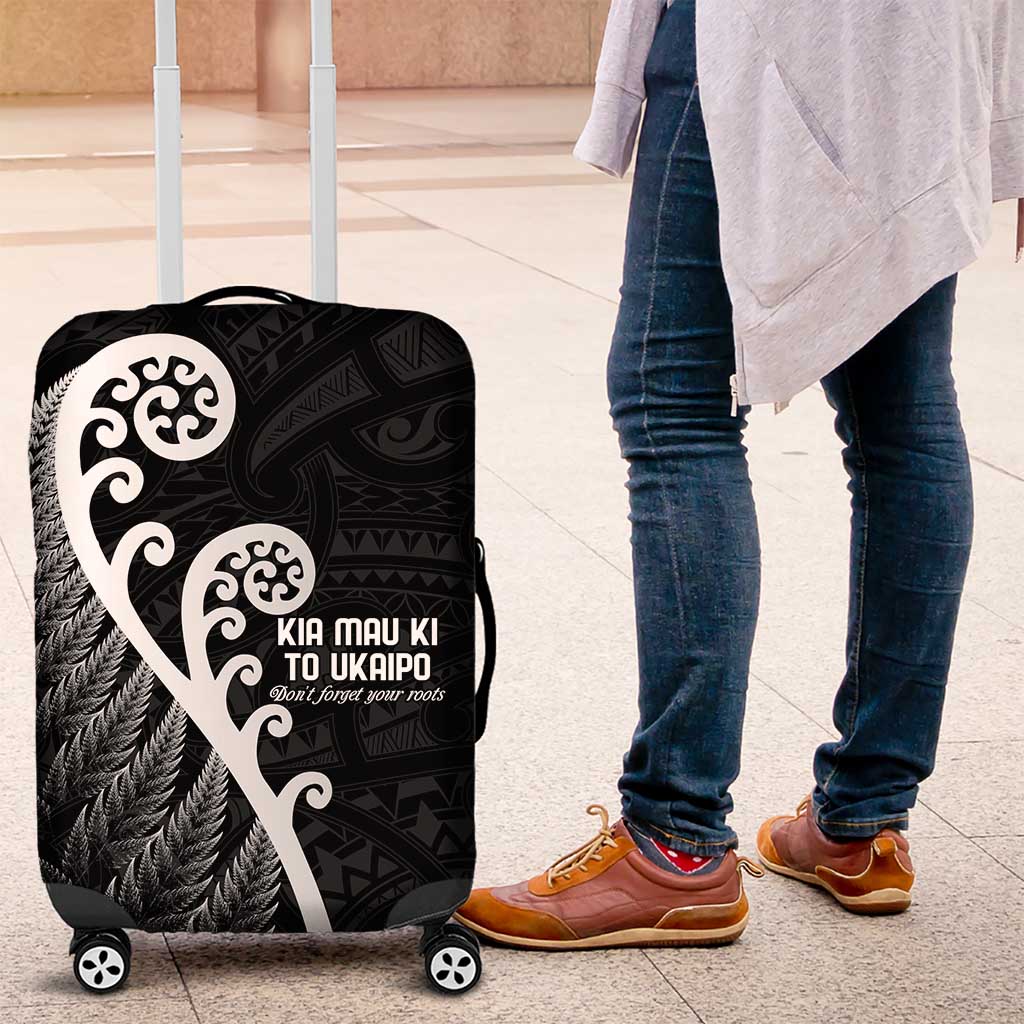 Kia Mau Ki To Ukaipo Luggage Cover Te Reo Maori Koru Fern Art LT9 Black - Polynesian Pride