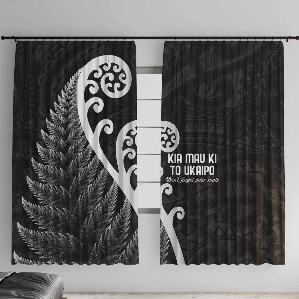 Kia Mau Ki To Ukaipo Window Curtain Te Reo Maori Koru Fern Art LT9 With Hooks Black - Polynesian Pride