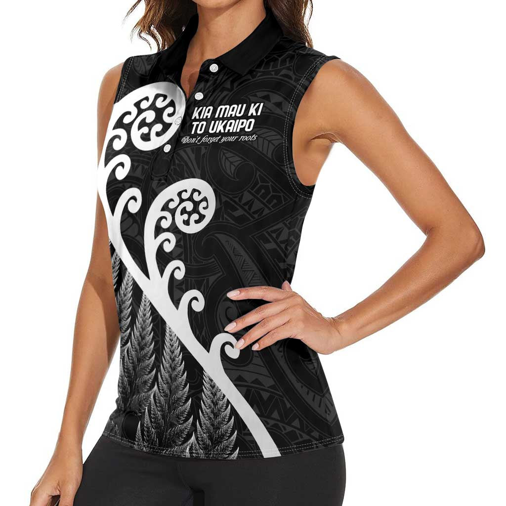 Kia Mau Ki To Ukaipo Women Sleeveless Polo Shirt Te Reo Maori Koru Fern Art