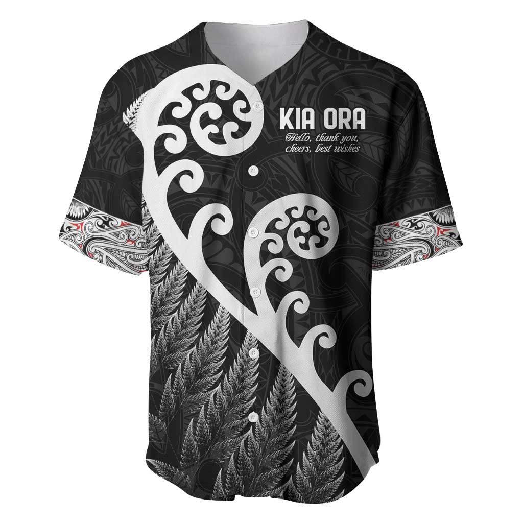 Kia Ora Maori Language Baseball Jersey Te Reo Maori Koru Fern Art LT9 Black - Polynesian Pride