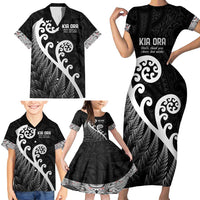 Kia Ora Maori Language Family Matching Short Sleeve Bodycon Dress and Hawaiian Shirt Te Reo Maori Koru Fern Art