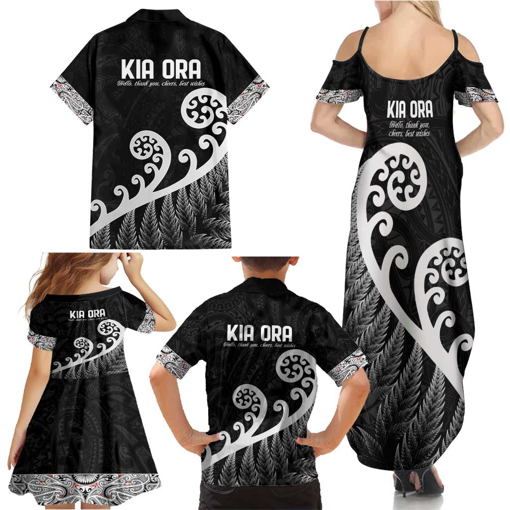 Kia Ora Maori Language Family Matching Summer Maxi Dress and Hawaiian Shirt Te Reo Maori Koru Fern Art