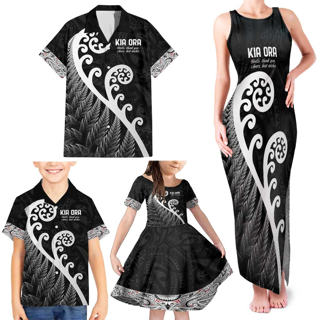 Kia Ora Maori Language Family Matching Tank Maxi Dress and Hawaiian Shirt Te Reo Maori Koru Fern Art