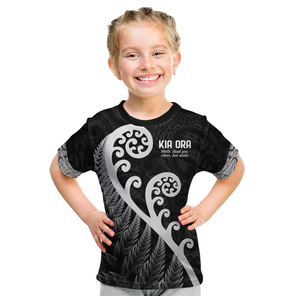 Kia Ora Maori Language Kid T Shirt Te Reo Maori Koru Fern Art LT9 Black - Polynesian Pride