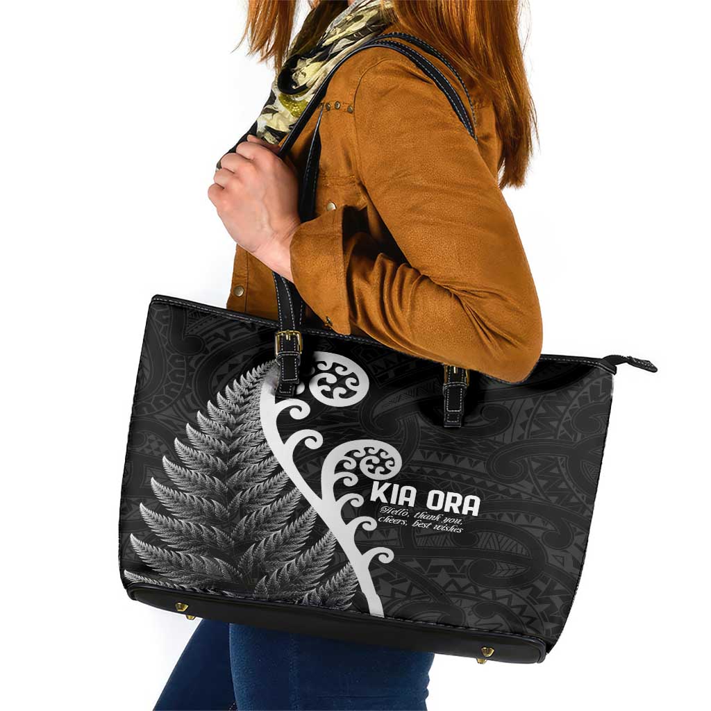 Kia Ora Maori Language Leather Tote Bag Te Reo Maori Koru Fern Art LT9 Black - Polynesian Pride