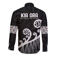 Kia Ora Maori Language Long Sleeve Button Shirt Te Reo Maori Koru Fern Art LT9 - Polynesian Pride