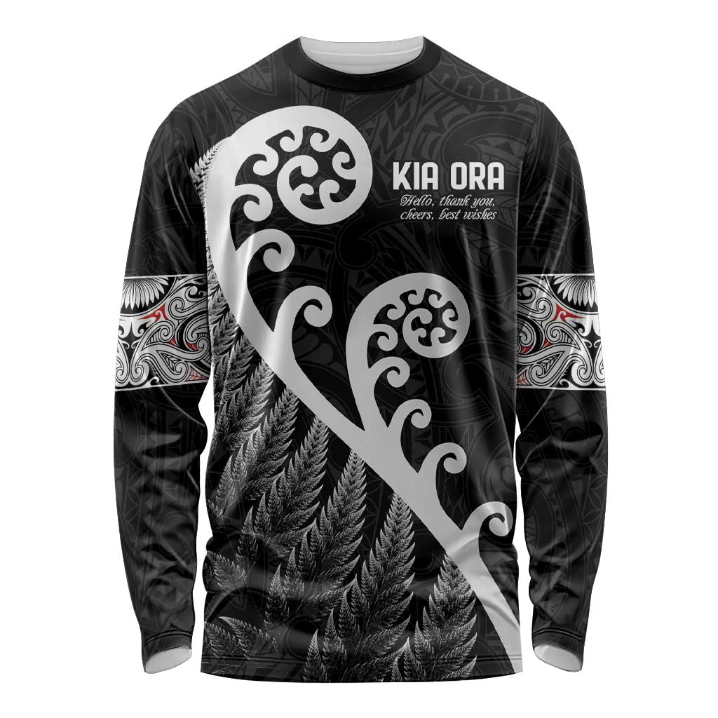 Kia Ora Maori Language Long Sleeve Shirt Te Reo Maori Koru Fern Art LT9 Unisex Black - Polynesian Pride