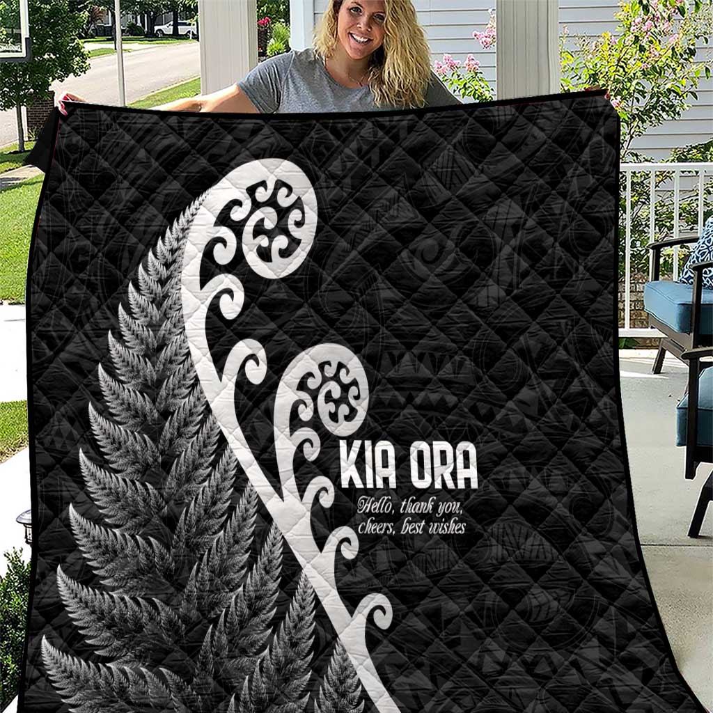 Kia Ora Maori Language Quilt Te Reo Maori Koru Fern Art LT9 Black - Polynesian Pride