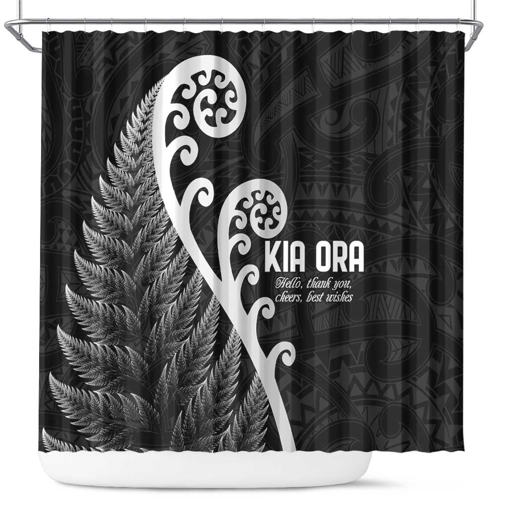 Kia Ora Maori Language Shower Curtain Te Reo Maori Koru Fern Art LT9 Black - Polynesian Pride