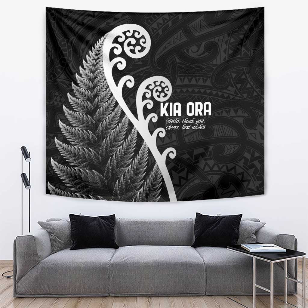 Kia Ora Maori Language Tapestry Te Reo Maori Koru Fern Art LT9 Black - Polynesian Pride