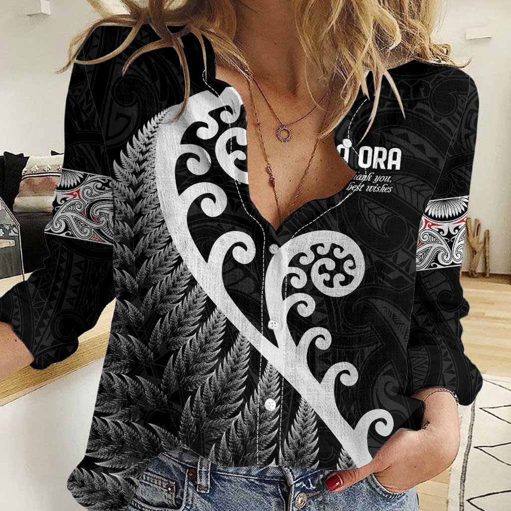 Kia Ora Maori Language Women Casual Shirt Te Reo Maori Koru Fern Art