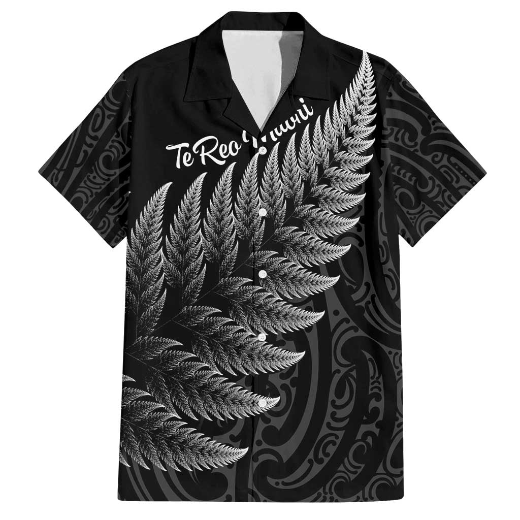 New Zealand Te Reo Mori Family Matching Long Sleeve Bodycon Dress and Hawaiian Shirt Simple Black Fern LT9 Dad's Shirt - Short Sleeve Black - Polynesian Pride