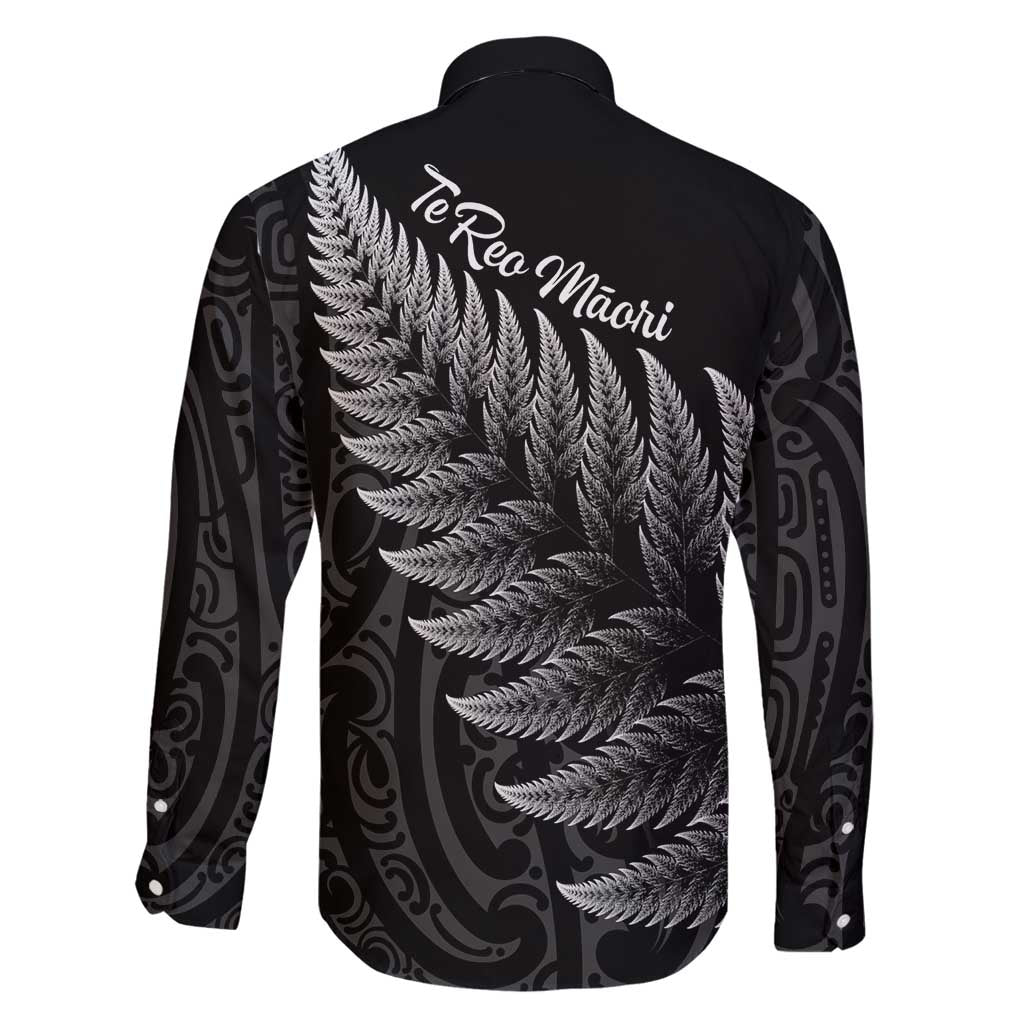 New Zealand Te Reo Mori Family Matching Long Sleeve Bodycon Dress and Hawaiian Shirt Simple Black Fern LT9 - Polynesian Pride