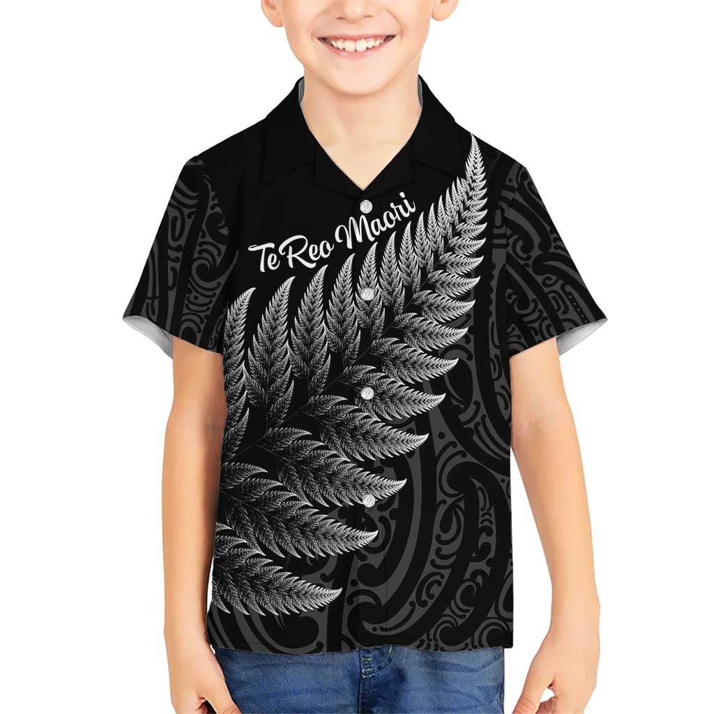 New Zealand Te Reo Mori Kid Hawaiian Shirt Simple Black Fern LT9 Kid Black - Polynesian Pride