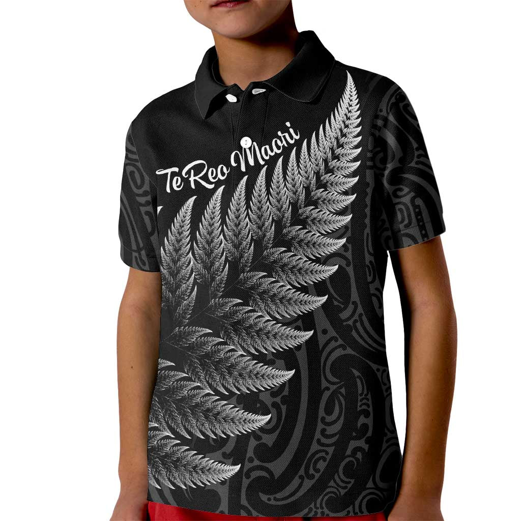 New Zealand Te Reo Mori Kid Polo Shirt Simple Black Fern LT9 Kid Black - Polynesian Pride