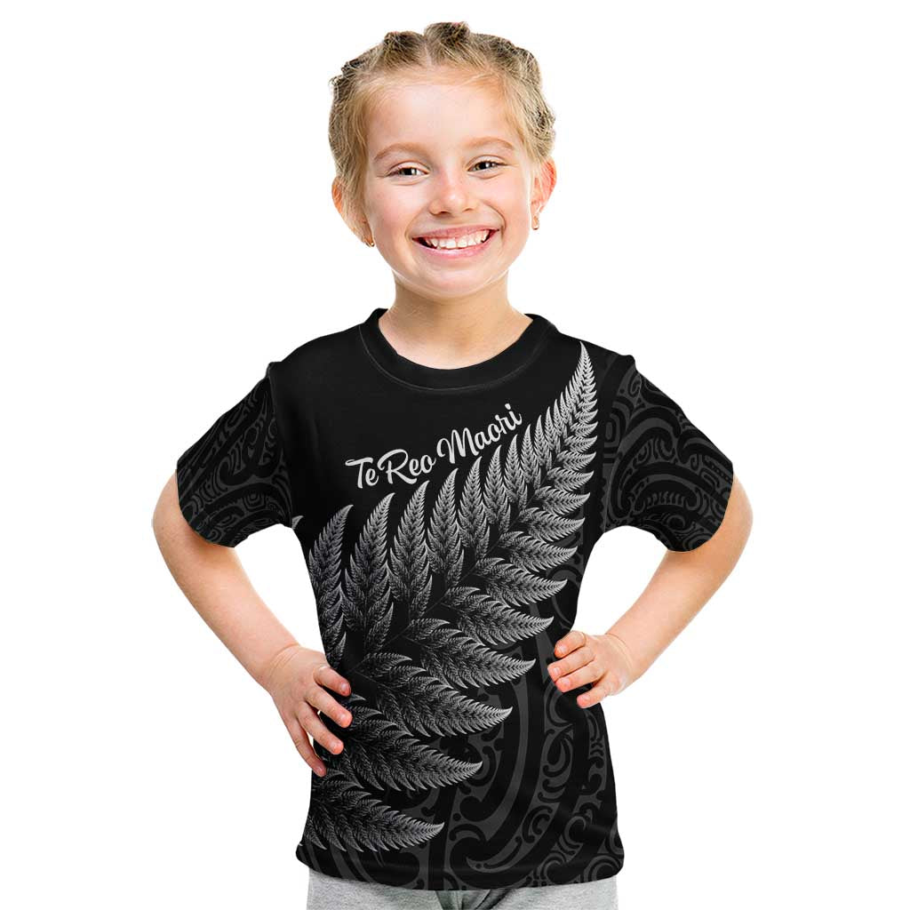 New Zealand Te Reo Mori Kid T Shirt Simple Black Fern LT9 Black - Polynesian Pride