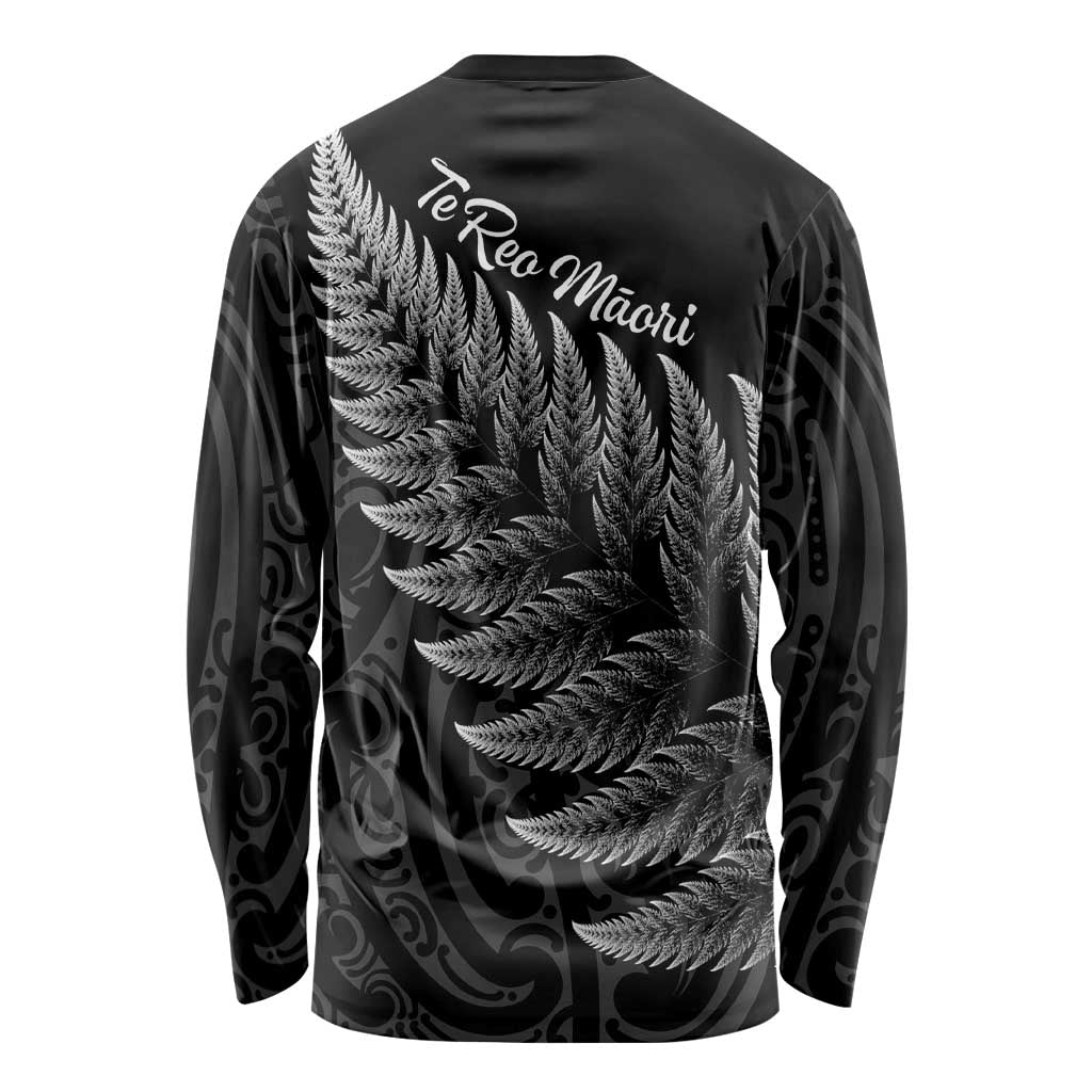 New Zealand Te Reo Mori Long Sleeve Shirt Simple Black Fern LT9 - Polynesian Pride
