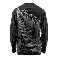 New Zealand Te Reo Mori Long Sleeve Shirt Simple Black Fern LT9 - Polynesian Pride