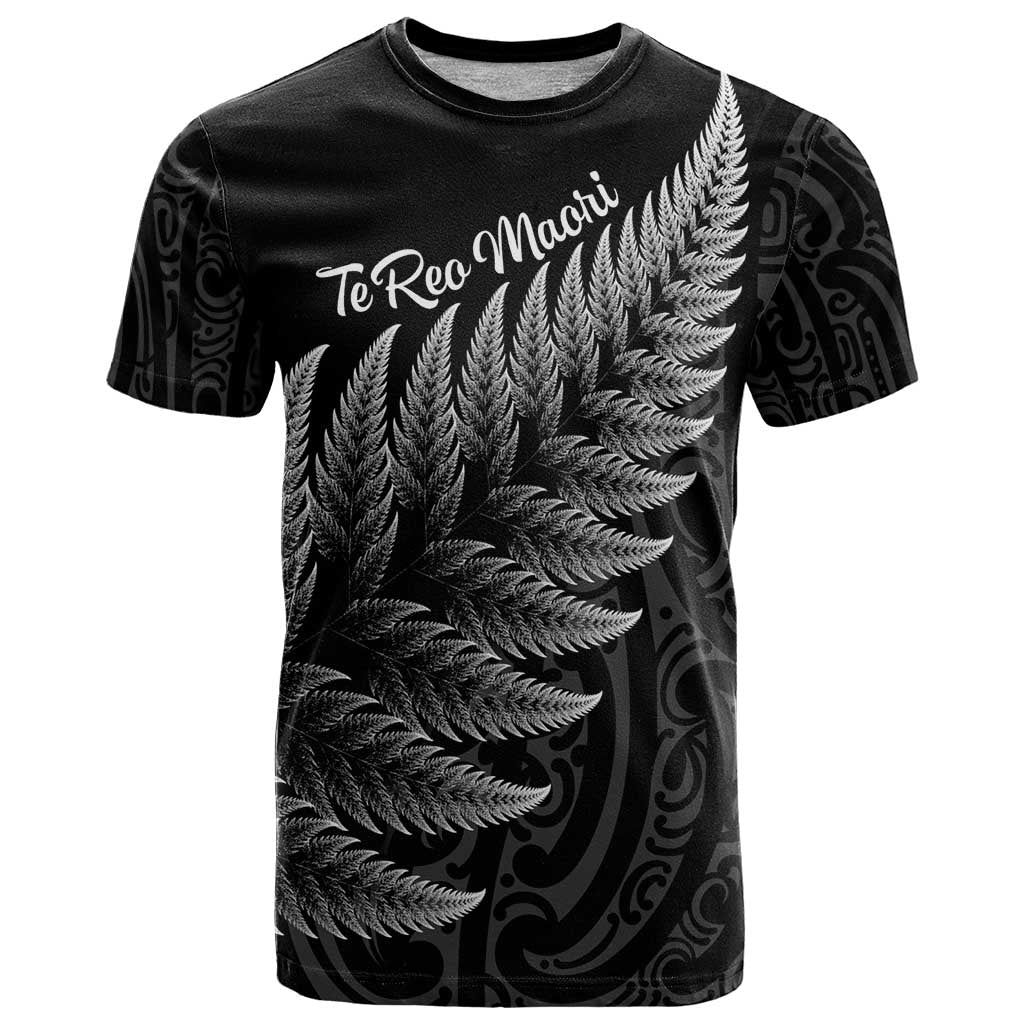 New Zealand Te Reo Mori T Shirt Simple Black Fern LT9 Black - Polynesian Pride