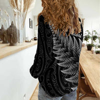 New Zealand Te Reo Māori Women Casual Shirt Simple Black Fern