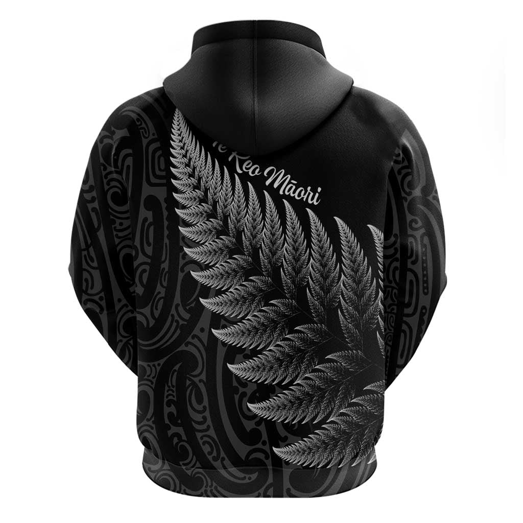New Zealand Te Reo Mori Zip Hoodie Simple Black Fern LT9 - Polynesian Pride