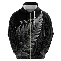 New Zealand Te Reo Mori Zip Hoodie Simple Black Fern LT9 - Polynesian Pride