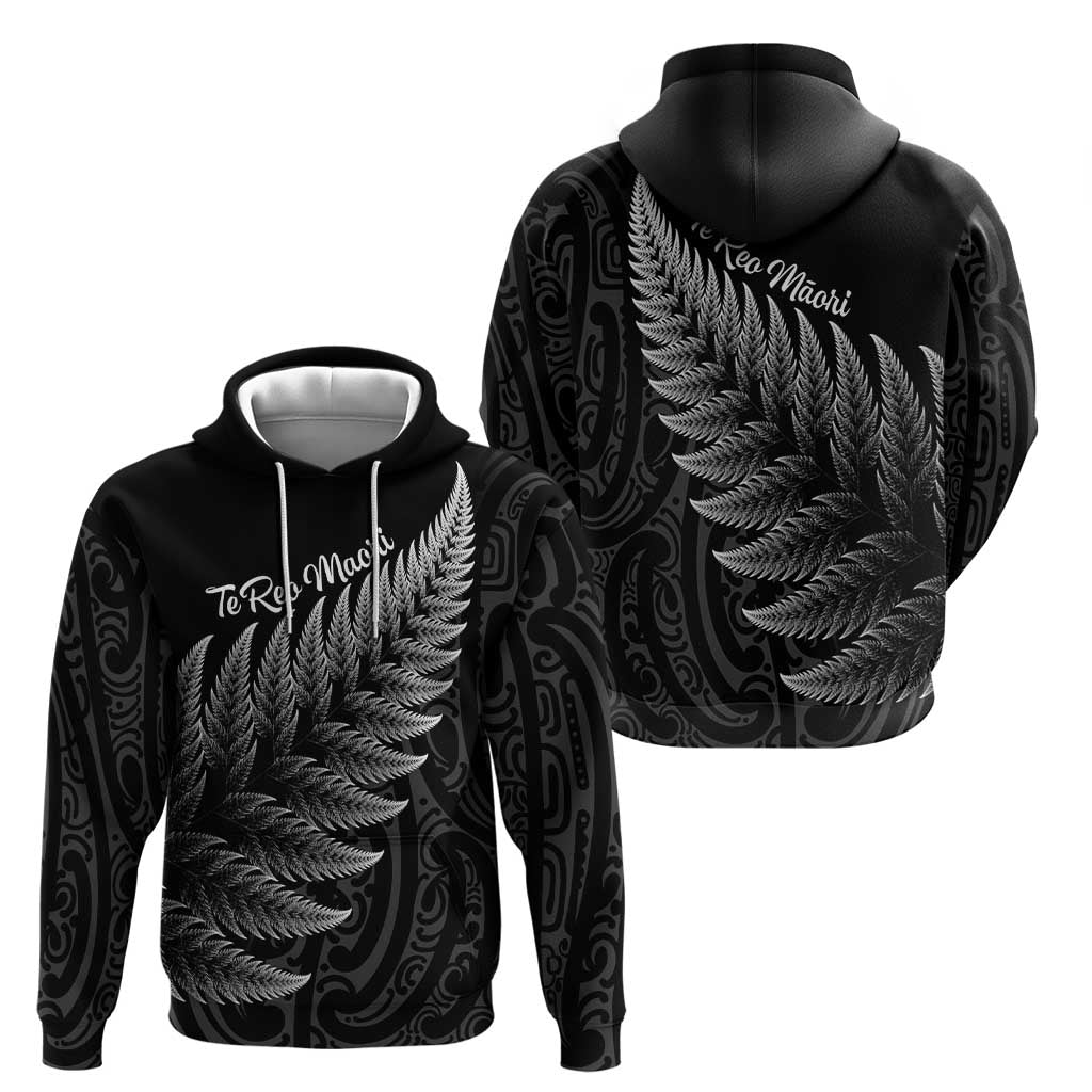 New Zealand Te Reo Mori Zip Hoodie Simple Black Fern LT9 - Polynesian Pride