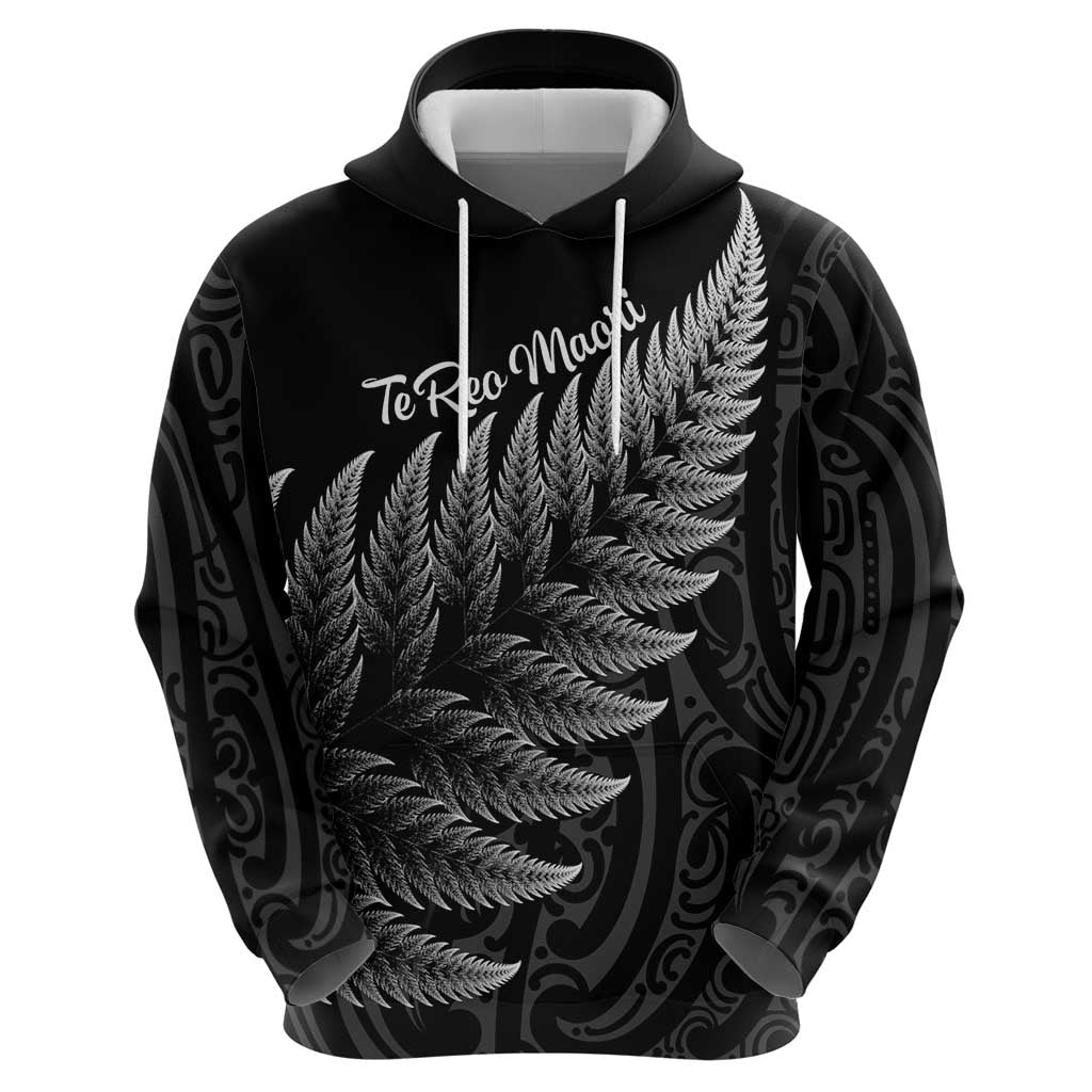 New Zealand Te Reo Mori Zip Hoodie Simple Black Fern LT9 - Polynesian Pride