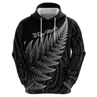 New Zealand Te Reo Mori Zip Hoodie Simple Black Fern LT9 - Polynesian Pride