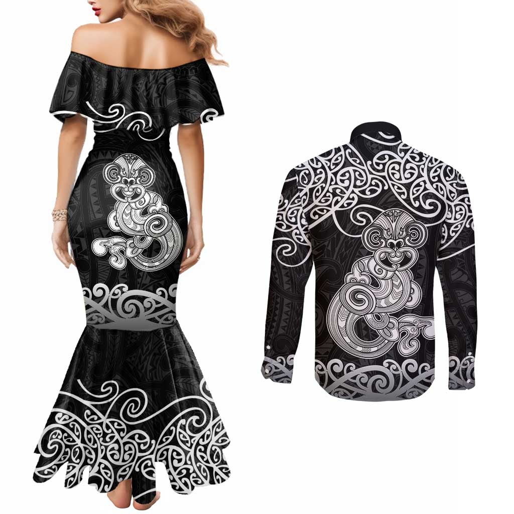 Te Reo Maori Tiki Inspired Art Couples Matching Mermaid Dress and Long Sleeve Button Shirt