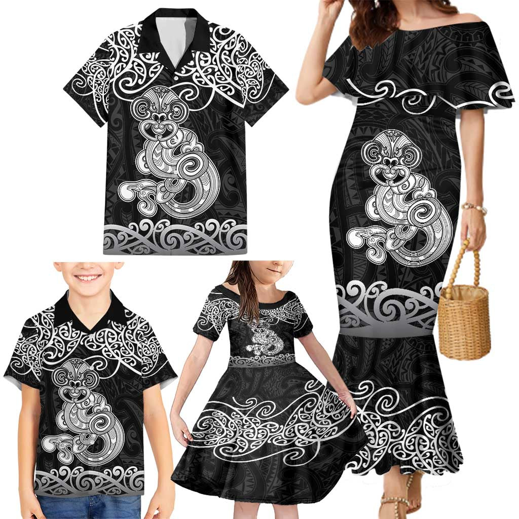 Te Reo Maori Tiki Inspired Art Family Matching Mermaid Dress and Hawaiian Shirt